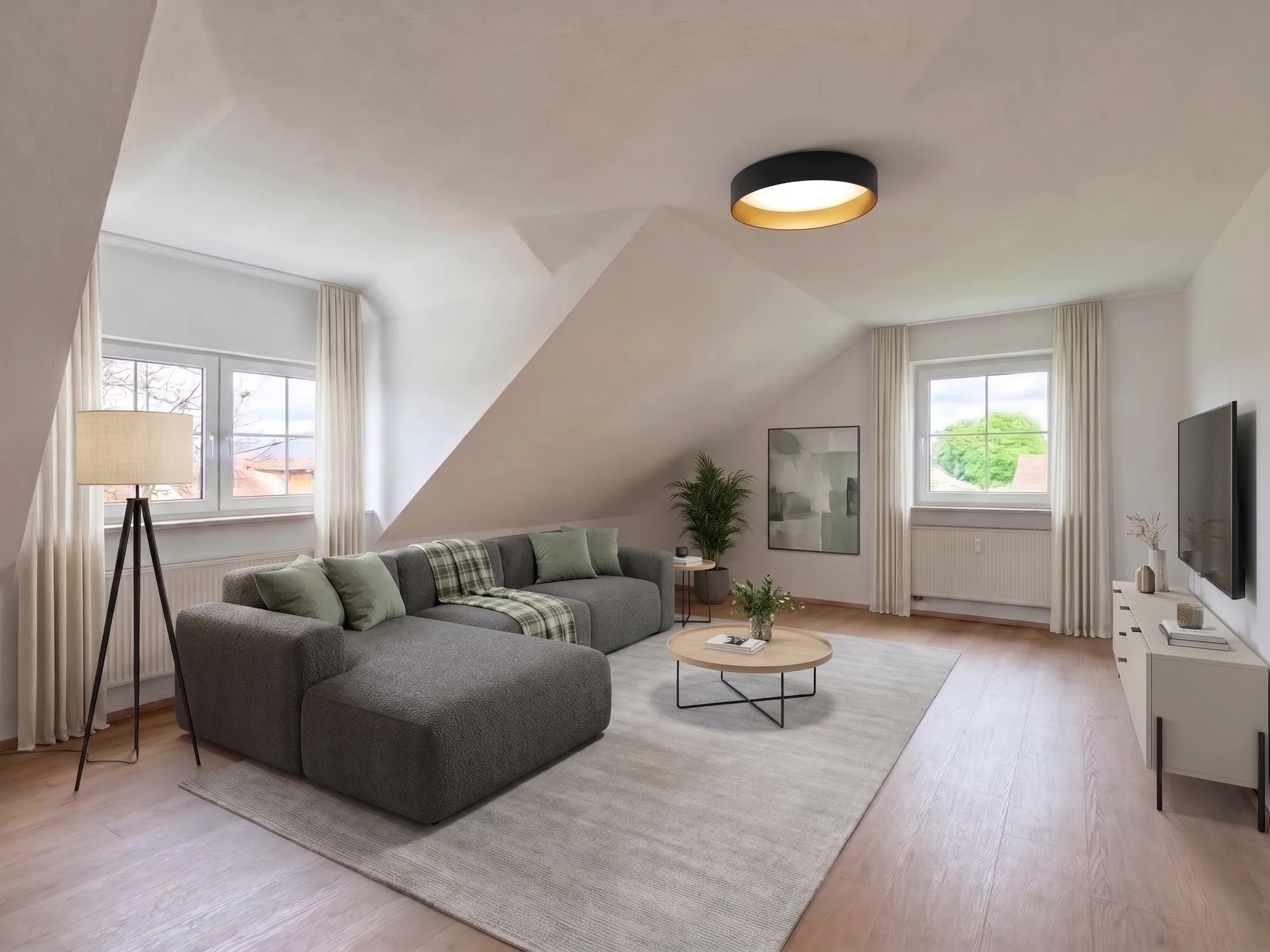 Frisch renovierte 5-Zimmer-Dachgeschosswohnung in Germaringen — Wohnzimmer-Visualisierung