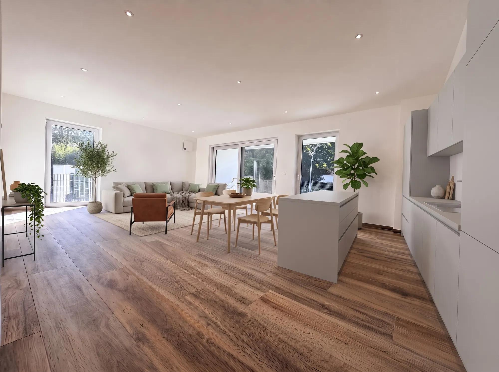 Wohn- und Essbereich mit Schiebetür zur Terrasse — virtueller Einrichtungsvorschlag